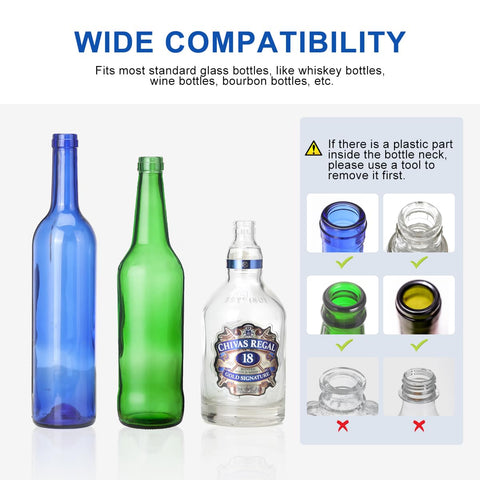 Three glass bottles compatible with Wine Bottle Torch Wick Kit 3 Pack For Outdoor Lighting And DIY Torch Decor Easy Continuous Burn
