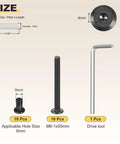 Toughest As Nails Furniture Crib Screw Replacement Set With M6 Barrel Nuts And Flat Head Bolts Including Sturdy Wrench For Zero Wiggle Wood Frame Assembly Fixes size chart showing screws and barrel nuts.