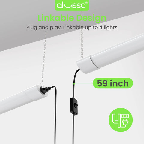 4Ft LED Shop Lights for Garage and Workshop, Ultra Bright 4800 Lumens, linkable two pack, 59 inch cable, ETL listed design
