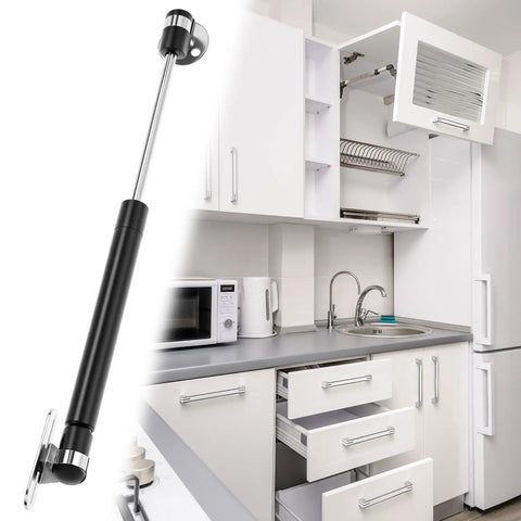 10 Inch Gas Struts Set Of 4 With 45N 10Lb Lift Supports for RV Cabinet Doors, shown in modern kitchen setup