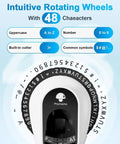 Illustration showing rotating wheels of Retro Manual Embossing Label Maker Kit with 48 characters, letters, numbers, and symbols.