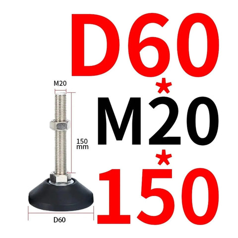 Heavy Duty Universal Adjustable Leveling Feet With Rock Solid Swivel Support Legs Featuring M8 Up To M20 Threads Built Tough For Garage Gear Kitchen Cabinets And Workshop Machinery, showing M20 thread and 150mm length.