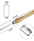 Dead On Precision Cryo Treated M2 High Speed Steel Bead Forming Chisel For Wood Lathe Pros To Crush Perfect Uniform Beads Quick And Flawless No Sweat On Any Project, with a beech handle and 1/4 inch width blade.