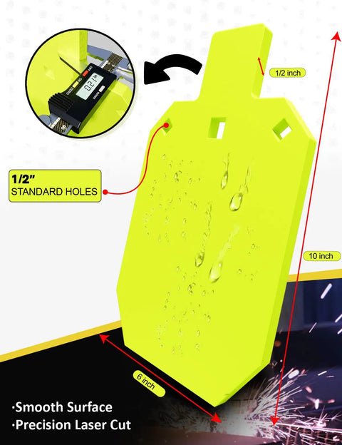 Rugged Rifle Target For Shooting With Half Inch Thick AR500 Steel, Laser Cut High Visibility Neon Silhouette with standard holes