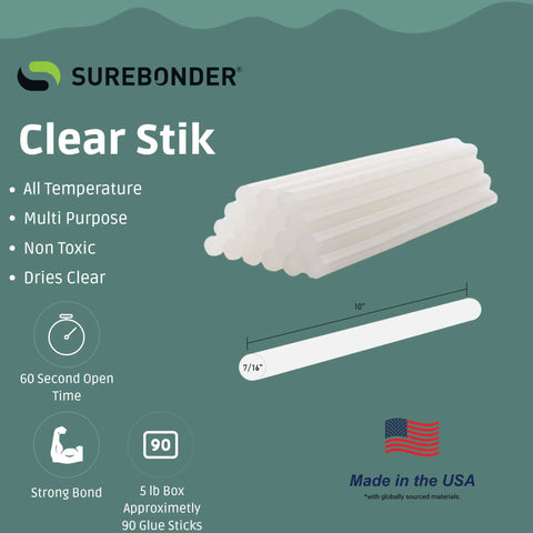 All Purpose 10 Inch Hot Glue Sticks For Crafts And DIY All Temperature Clear 5 Pound Box About 94 Sticks Strong Bond USA