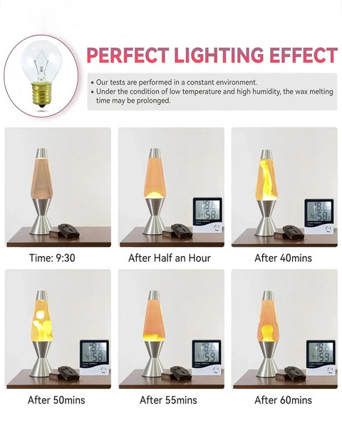 25 Watt Replacement Bulbs For 14.5-Inch Lava Lamps 20-Ounce High Temp Resistant S11 120V Dimmable illuminates lamp over time