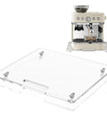 Smooth Operator Heavy Duty Acrylic Countertop Slider Tray With Quiet Rubber Wheels For Scratch Free Furniture Moving And Top Shelf Counter Protection Straight Up Legit Gear, clear acrylic tray with handles next to coffee machine.
