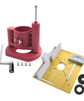 Precision Router Table Insert Plate With Heavy Duty Router Lift System And Durable Bakelite Fence Easy Mount Flip Gate Upgrade For Woodworking Shops with red lift and yellow plate.