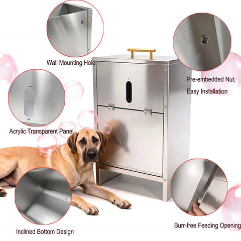 Built Tough Stainless Steel Dog Feeder For Large Breeds 50 Pound Automatic Kibble Dispenser With Clear View Window assembly features.