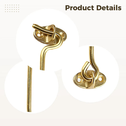 Two Pack Solid Brass Swivel Pivot Eyelet Latches For Windows And Cabinets 4.3 Inch Heavy Duty Sliding Door Hooks Antique Design