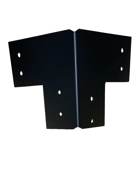 Front view of Beefy Heavy Duty 12 Gauge Steel Corner Bracket For 4x4 Posts, Industrial Strength Construction, black finish
