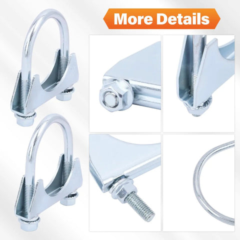 Two Pack 1.77 Inch U-Bolt Clamp Saddle Style Exhaust Clamps For Mufflers And Tip Pipes 45mm Steel Heavy Duty U-Bolt Exhaust Pipe Clamp Set