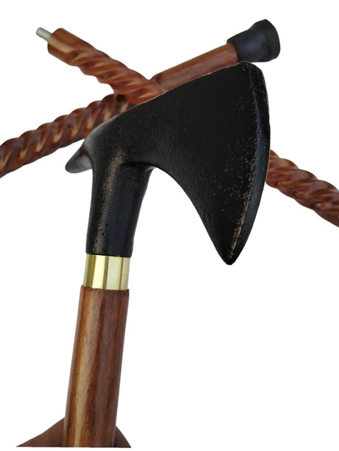 Black Handle Axe Walking Cane With Antique Lock Three Part Open Vintage Walking Stick Durable Aluminum And Wood Build