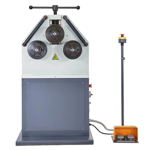 Industrial 2.2kw Electric Pipe Roll Bender With Three Roller Design For Precision Rolling Up To 3mm Thickness And 180 Degree Max Bending Angle, front view with foot switch.
