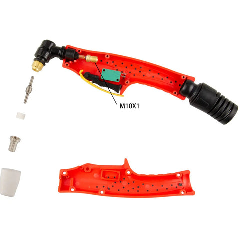 Disassembled air plasma cutting hand torch gun for PT31 systems pro grade with wide compatibility shown in detail