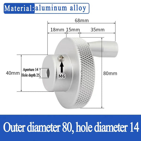 Compact 1 Pc Aluminum Alloy Knurled Handwheel For Rocker Machine Tool Adjustment Featuring Smooth Grip Non-slip Surface With 80mm Outer Diameter And 14mm Aperture For Precision Handling, M6 set screw