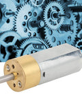 DC 12V Mini Planetary Gearbox Motor With All Brass Reducer in front of mechanical gears
