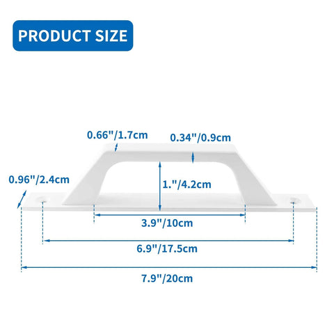 Two Pack Sliding Barn Door Handles 7.9 Inch Aluminum Alloy Pull Handles For Sliding Barn Doors Gates Cabinets Closets Drawers Garage Shed White Finish Includes Eight Mounting Screws For Easy Installation shown with dimensions.