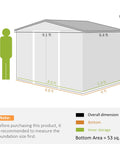Dimensions of 9x6 Outdoor Metal Storage Shed With Foundation Kit, Double Lockable Doors, Air Vents, Sloping Roof, Tough As Nails Backyard Tool Shed, Light Gray