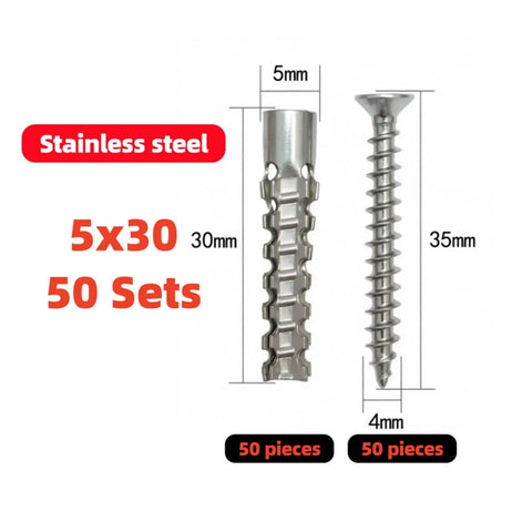 Stainless Steel Serrated Expansion Heavy Duty Hollow Wall Anchors With Screws Kit For Concrete Hollow And Wood Surfaces 50 Sets 5x30 Inch