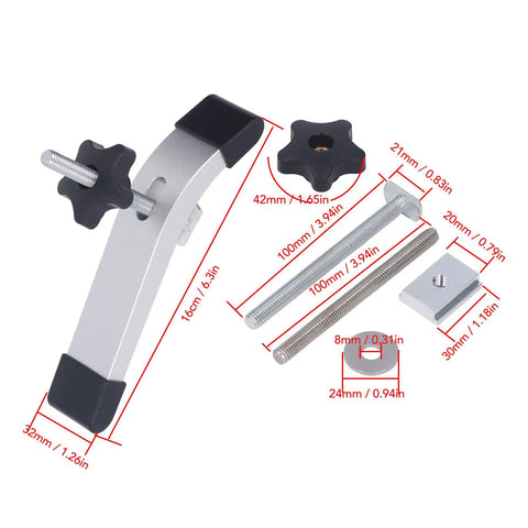Badass Two Pack T Slot Hold Down Clamps Featuring M8 Threads And Scratch Free Soft Jaws For Router Tables Cnc Mills And Drill Press Jigs Rock Solid Shop Essential with adjustable silver aluminum parts.