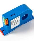 Top Shelf Hall Effect Current Transmitter Split Core Analog Output Monitor, blue, 100A input, compact design for industrial use.