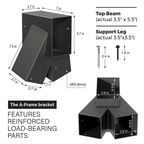 Heavy Duty Swing Set Bracket Kit With 2 A-Frame Brackets And 4 Swing Hangers For Outdoor Playground Mounting On Porch Or Yard Black Steel Hardware Built Tough Rust Resistant And Ultra Stable