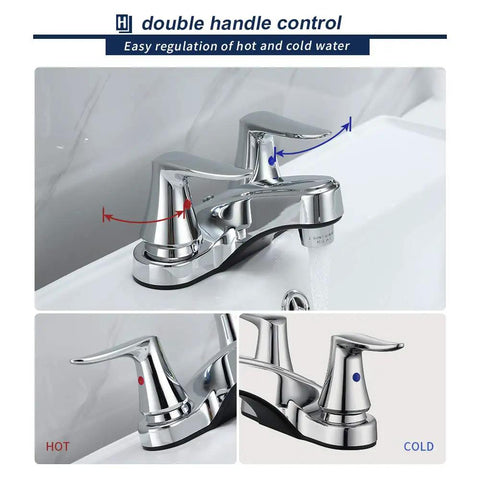 Modern 4 Inch Centerset Bathroom Sink Faucet With Dual Levers No Splash Aerated Stream For Precise Temperature And Flow Chrome Widespread Lavatory Fixture Easy Install Clean Contemporary Bath Accessory showing double handle control and chrome finish