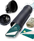 Water Bottle With Hidden Bottom Compartment Secret Storage For Cash Keys Cards Travel Gym Beach Outdoor Use Discreet Dual Purpose Bottle For Safe On The Go, showing open compartment storing phone, cards, and keys