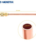 HZ-MONSTAR piercing valve kit side view: copper 4.6-inch tube with brass BPV-31 valve; inset shows 0.28-inch bore.