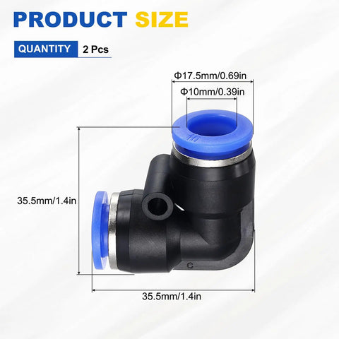 2 Pack 90 Degree Pneumatic Push To Connect Elbow Fittings, 0.39 Inch Tube OD size diagram