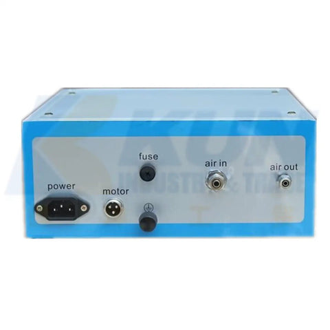 Portable Paint Color Test Electrostatic Powder Coating Machine Slick Lab Gear control panel with power, motor, air in/out ports.