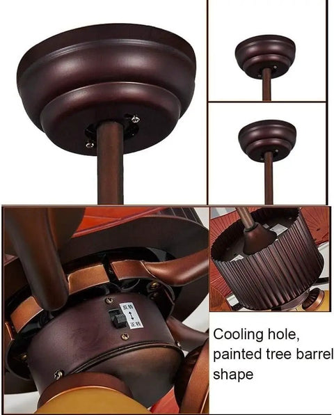 Modern Retro Ceiling Fan With Remote Control And Ambient Lighting For Indoor Outdoor Use In Apartments Living Rooms And Bedrooms close-up of cooling hole and barrel-shaped design