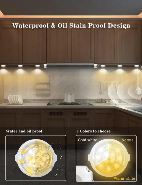 Motion Sensor Under Cabinet Lights For Kitchen And Closet Auto On Off LED Under Cabinet Lighting with water and oil proof design.