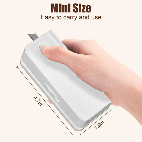 Hand holding Two In One Mini Bag Sealer With 4.7 Inch Heat Sealer For Potato Chip Bags, showing compact size and design.