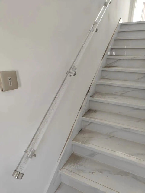 Heavy Duty Clear Acrylic Railing System For Decks Patios And Balconies Weather Resistant Panels on a stair railing
