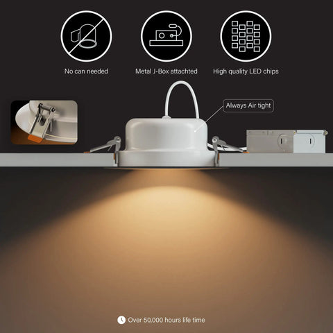 LED 6 Inch Recessed Gimbal Downlight Kit With Junction Box, 360 Degree Adjustable, dimmable, showing light beam distribution