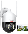 2K WiFi Outdoor Security Camera With 360 Degree Pan Tilt 3MP HD Smart Motion Detection And Siren Two Way Audio Full Color Night Vision Waterproof Dome Cam For Home And Outdoor Use shown with smartphone view