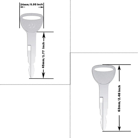 Toyota Forklift Keys 10 Pack 57591-23330-71 575912333071 A62597 Boss Grade Replacement Keys for Toyota Forklifts, OEM-Grade, 24mm head, 63mm length