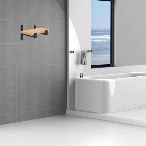Bathroom with installed L Shaped Shelf Bracket Set With Stainless Steel Build And Screws for space-saving floating shelves