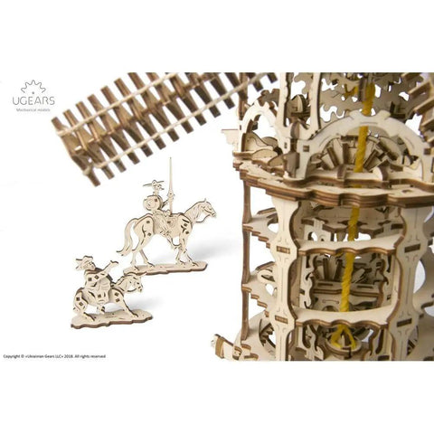 Mechanical Wooden 3D Puzzle Tower Windmill Kit For Adults And Teens, Interactive Gear Driven Construction Set, Creative STEM Build, Hand Crank Windmill Model, Educational Hobby Gift, Durable Wooden Craft, 13.8 x 19.1 in