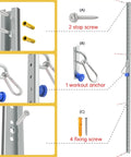 Wall Mounted Multi Functional Fitness Anchor System With Adjustable Resistance Bands Designed For A Compact Home Setup To Crush Reps And Level Up Your Daily Strength Training Routine In Blue with installation parts.
