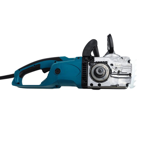 Heavy Duty 27 Point Five Inch Electric Foam Planer Saw For Lopping Overbuilt Spray Foams And Smoothing Out Stubborn Polyurethane Walls With Fast Twisting Blades For A Snappy Clean Sweep, side view showing motor and blade.
