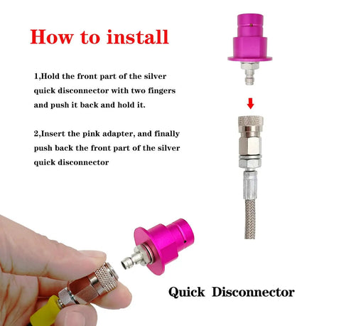 Installation guide showing CO2 Adapter Quick Connector Plastic Hose For Sparkling Water Machines 60 Inch Long Tube fitting