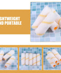 Twenty Piece Mini Paint Roller Kit Featuring Slick High Density Foam Covers Crafted For Tight Spots And Smooth Wall Jobs showing foam rollers stacked.