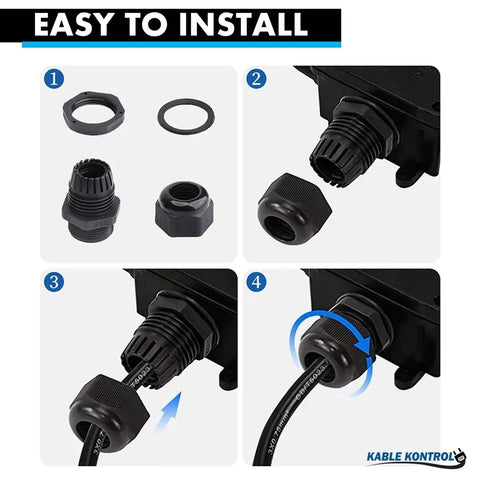 Installation of Heavy Duty Nylon Cable Glands For 34-44mm Cables Straight Gland 48 PG Thread 10 Pack Cord Grips