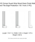 Diagram of Easy Peel And Stick PVC Corner Guard With Wood Grain Finish, 118 Inch Wall And Tile Edge Protector, side view