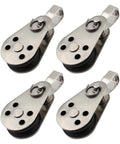 Heavy Duty Nylon Marine Pulley Set Stainless Steel Bearing Rope Runner Blocks For Kayaks Sailboats And Yachts Fits 2mm To 8mm Diameter Ropes Corrosion Resistant Built To Take A Beating, view of set of four pulleys