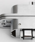 Close-up of a zinc alloy hinge from the Two Pack 180 Degree Concealed Cross Door Hinges Zinc Alloy Invisible Hinge For Gate Door Cupboard Furniture Hardware Set 139 By 29 Millimeter Heavy Duty Build Built To Last For Cabinets And Closets