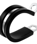 Cable clamp with rubber coating, stainless steel, mounting tab with hole (front view)